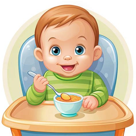 Ilustración de un bebé comiendo un puré de verduras