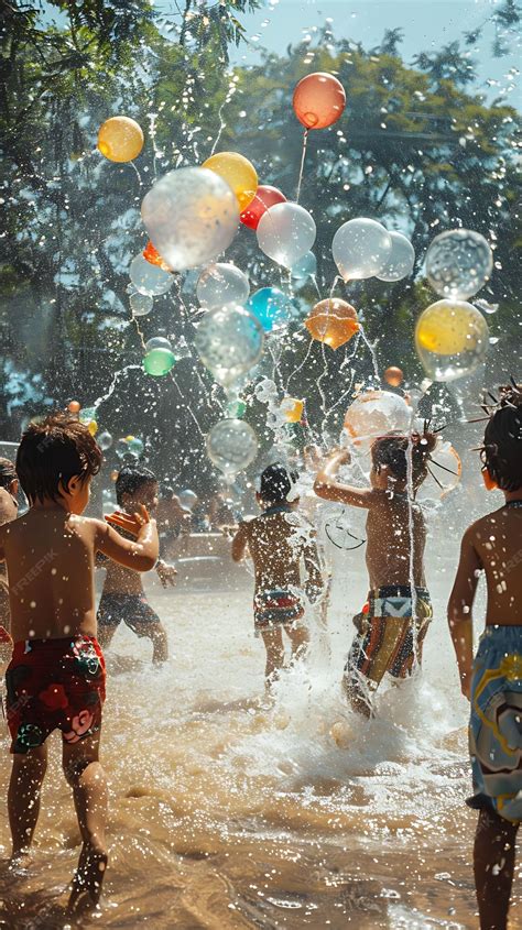 Familias jugando con globos de agua rellenables en la playa