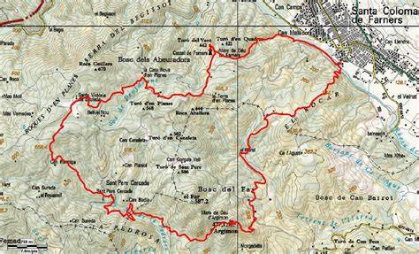 Mapa de la ruta desde Santa Coloma de Farners hasta la ermita y el Castillo de Farners