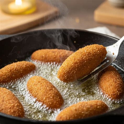 Croquetas dorándose en aceite caliente