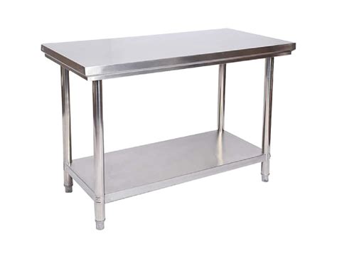 Mesa de apoyo de acero inoxidable con un estante inferior