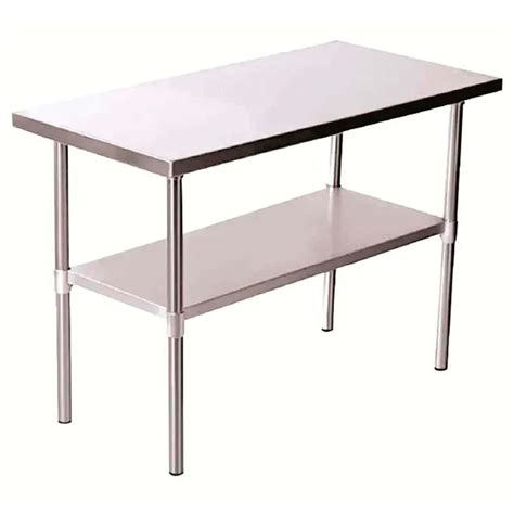 Esquema de las dimensiones y estructura de una mesa de trabajo de acero inoxidable