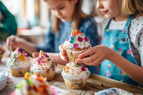 Niños decorando tortitas con sprinkles