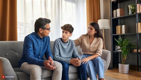 Padres conversando con su hijo adolescente sobre sus emociones