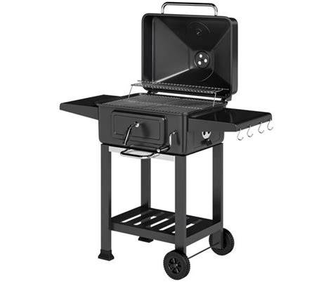 barbacoa con baldas laterales y cajón de cenizas abierto