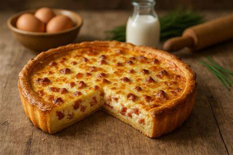 Corte transversal de la quiche mostrando el relleno jugoso