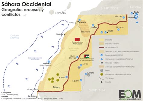 Mapa de la región del Sáhara Occidental y su relación geográfica con España