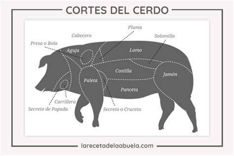 Mapa mostrando los diferentes cortes del cerdo