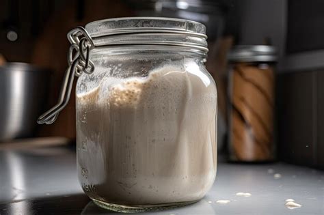 Masa madre burbujeante en un frasco