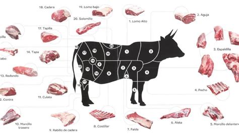 Cortes de carne de vacuno en una tabla de carnicero