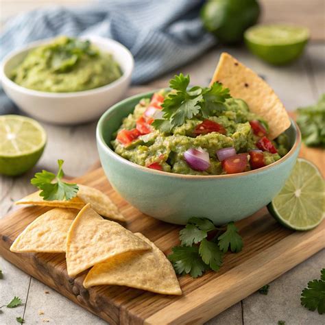 Guacamole fresco con totopos y lima