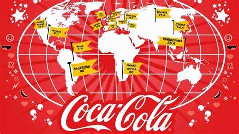 Mapa de la presencia global de Coca-Cola con sus principales mercados
