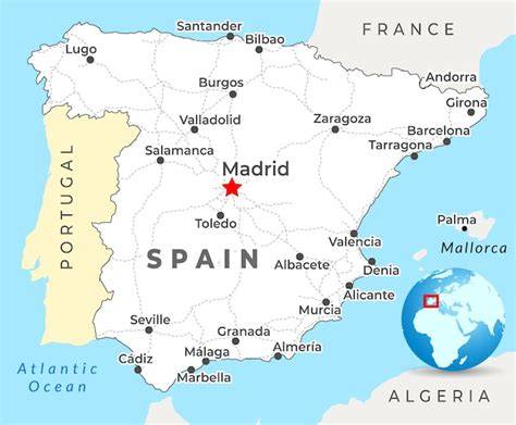 Mapa de España destacando Barcelona, Madrid y Lérida