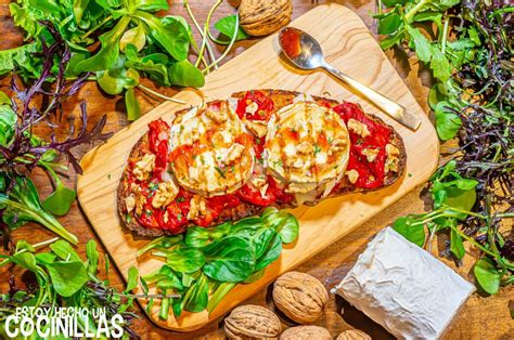 Tosta artesana de pimientos asados con atún y queso fresco
