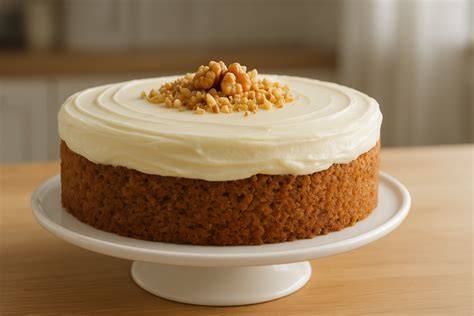 Bizcocho de zanahoria sin gluten ni azúcar decorado con glaseado cremoso