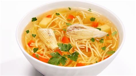 Sopa de pollo con fideos y vegetales