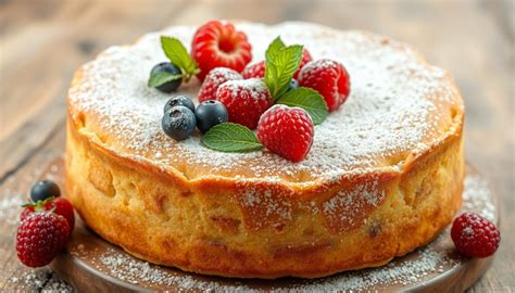 Bizcocho de almendras decorado con crema de coco y frutillas