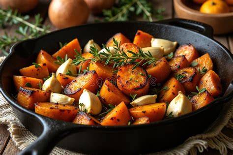 Patatas salteándose en una sartén con ajo