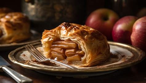 Manzana asada recién horneada en un plato