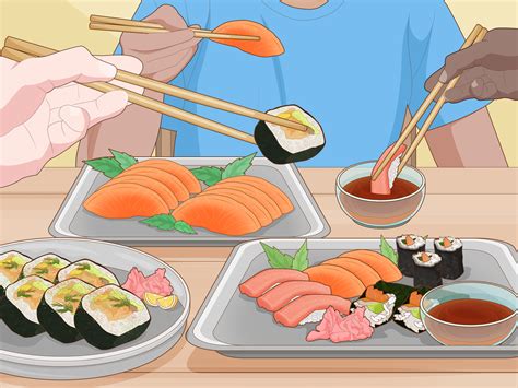 ilustración de cómo comer sushi correctamente