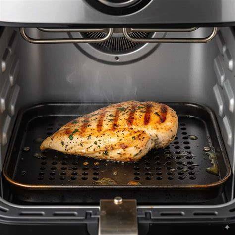 Tiras de pollo cocinándose en una freidora de aire
