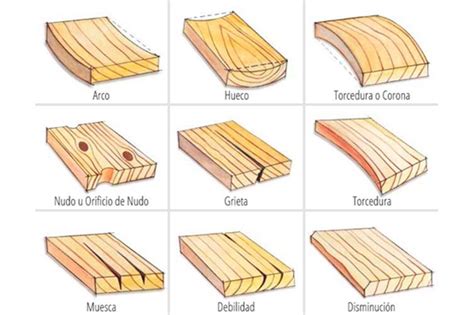 Ejemplos de daños comunes en la madera: agujeros, grietas y astillas