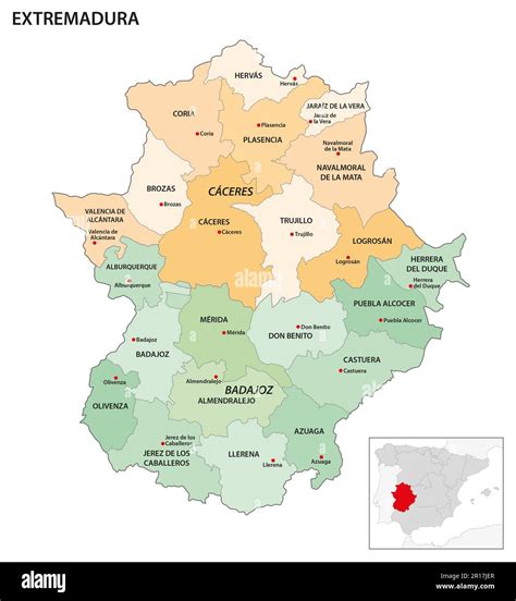 Mapa de Extremadura destacando la región de Cabeza la Vaca