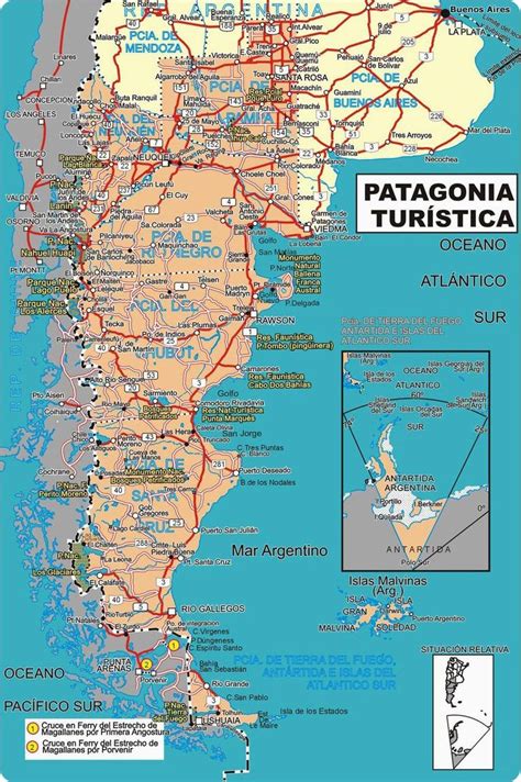 Mapa de la Patagonia Argentina, con énfasis en la provincia de Chubut