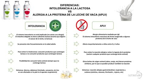 Tabla comparativa: intolerancia a la lactosa vs. alergia a la proteína de la leche