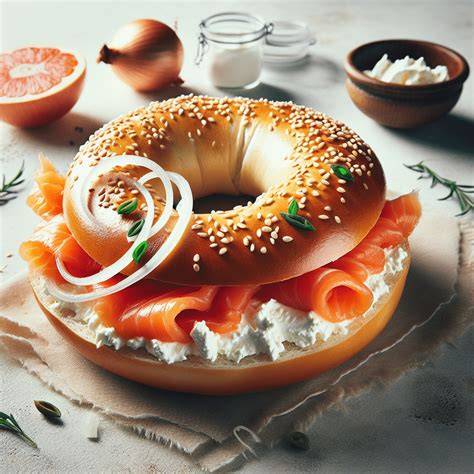 Bagel relleno de salmón ahumado y queso crema