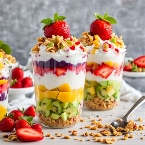 Variedad de postres de frutas en vaso