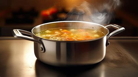 Olla con sopa Harira hirviendo a fuego lento