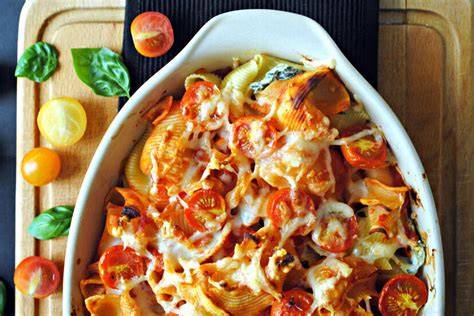 Pasta gratinada con ricotta y espinacas