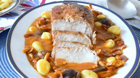 Guarnición de patatas y setas para lomo de cerdo