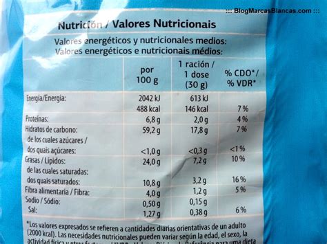 Tabla comparativa de valores nutricionales de patatas fritas congeladas