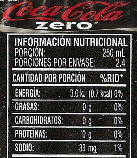 Tabla nutricional de Coca-Cola Zero