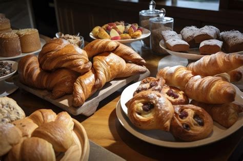 Surtido de bollería fresca, incluyendo croissants y napolitanas