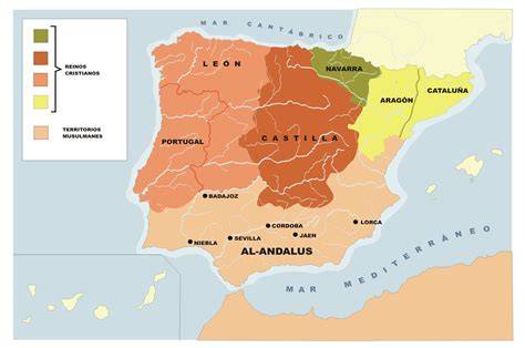 Mapa de la Península Ibérica durante la época de Al-Ándalus
