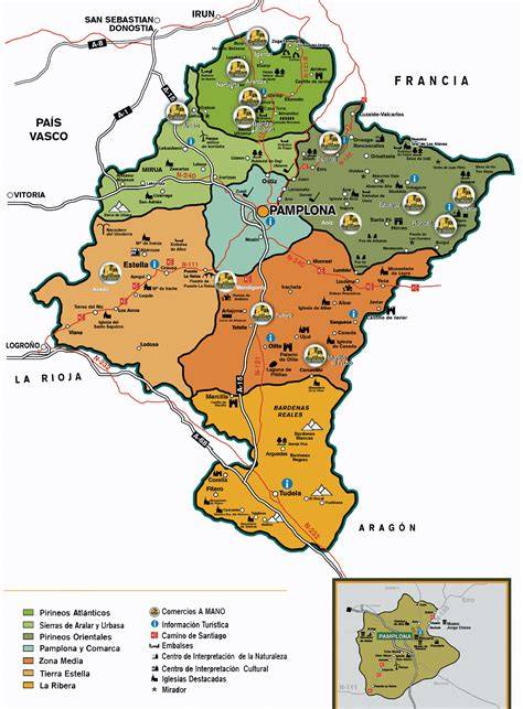 Mapa de Navarra con las localidades de origen de los ingredientes de Cicciobella