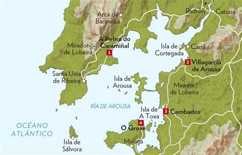 Mapa de la Ría de Arousa destacando Rianxo