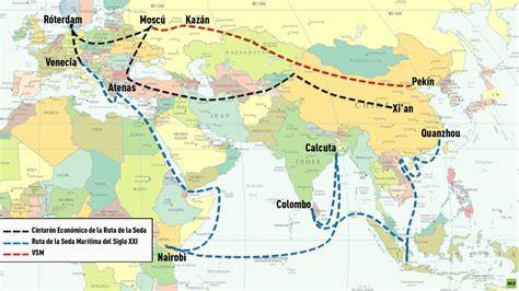 Mapa de la ruta de expansión de las espinacas desde Asia Central hasta Europa