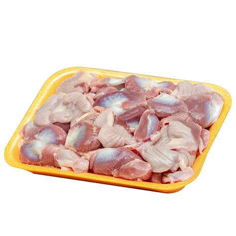Mollejas de pollo frescas en una bandeja