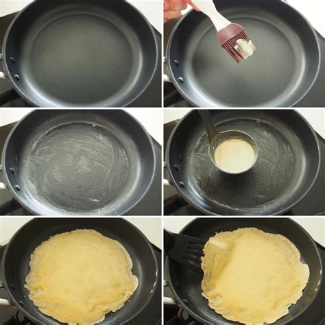 Cocinando crepas en una sartén