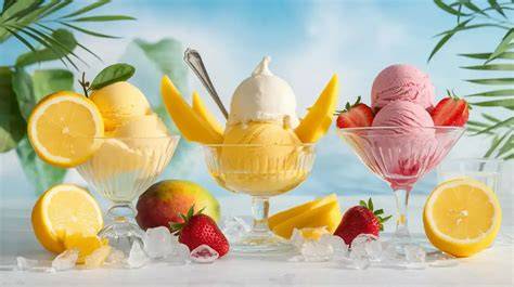 Sorbete de frutas de verano en copas