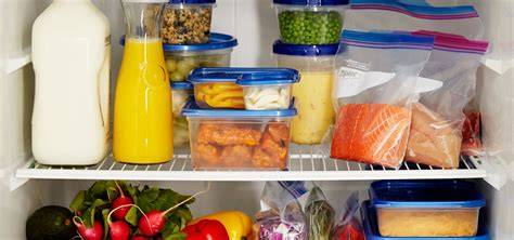 Alimentos cocinados almacenados correctamente en recipientes