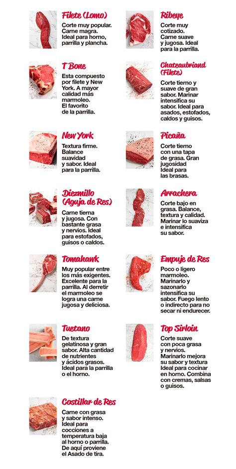 Tabla de cortes de carne de res con sus nombres