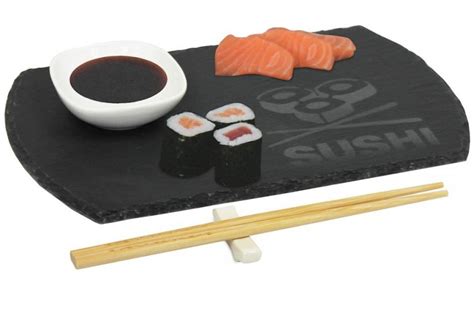 Set de sushi para servir en pizarra y bambú