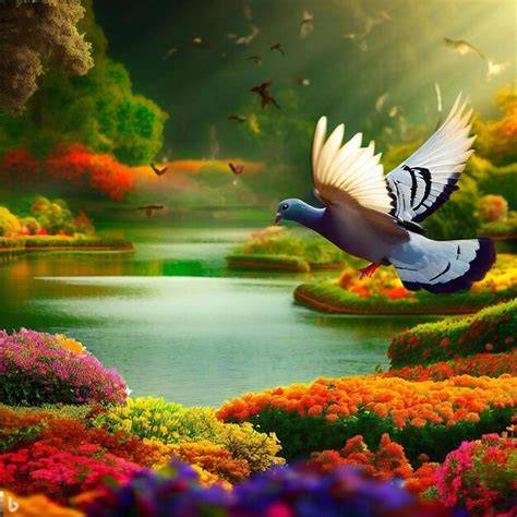 Representación artística de una paloma volando sobre un paisaje mexicano