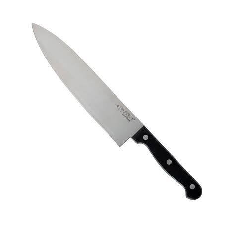 Cuchillo largo de cocina sobre un pastel redondo