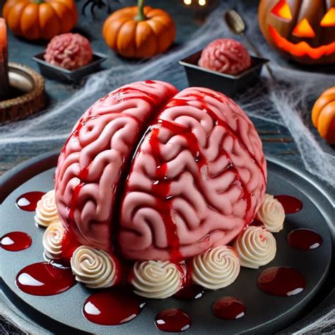 Tarta cerebro de Halloween terminada con aspecto realista